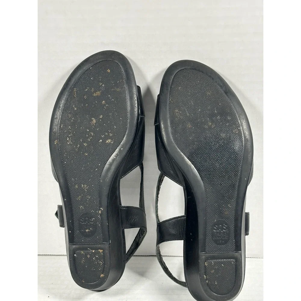 SAS Tripad Comfort Black Leather Wedge‎ Sandals Womens 8.5M Made in USA Buckle